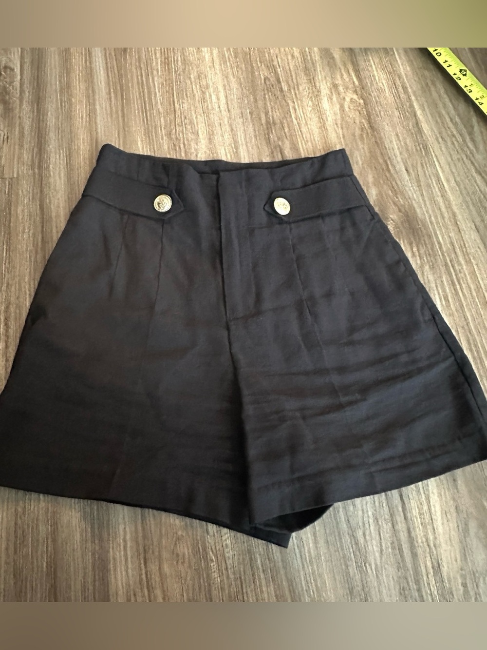 Zara Black High-Waist Tailored Button-Accent Shorts